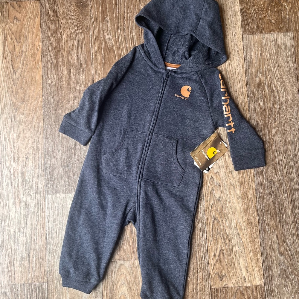 Carhartt boys Dark Blue 9 months Hooded Zipper Onesie 💙 - NWT